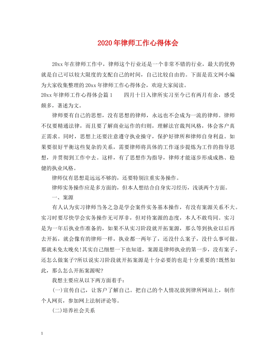 2024年律师工作心得体会 _第1页