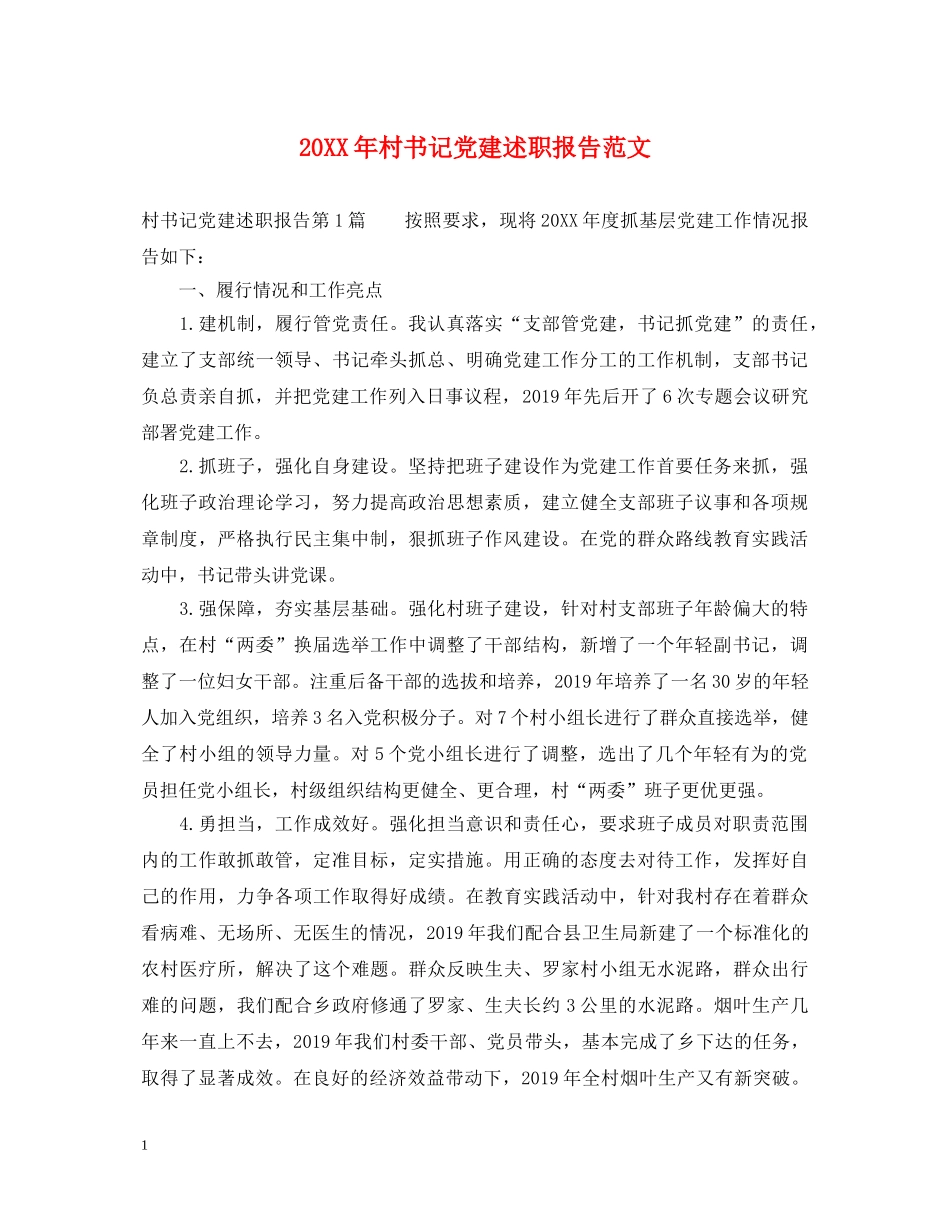 20XX年村书记党建述职报告范文 _第1页