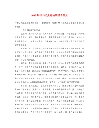 20XX年村书记党建述职报告范文 