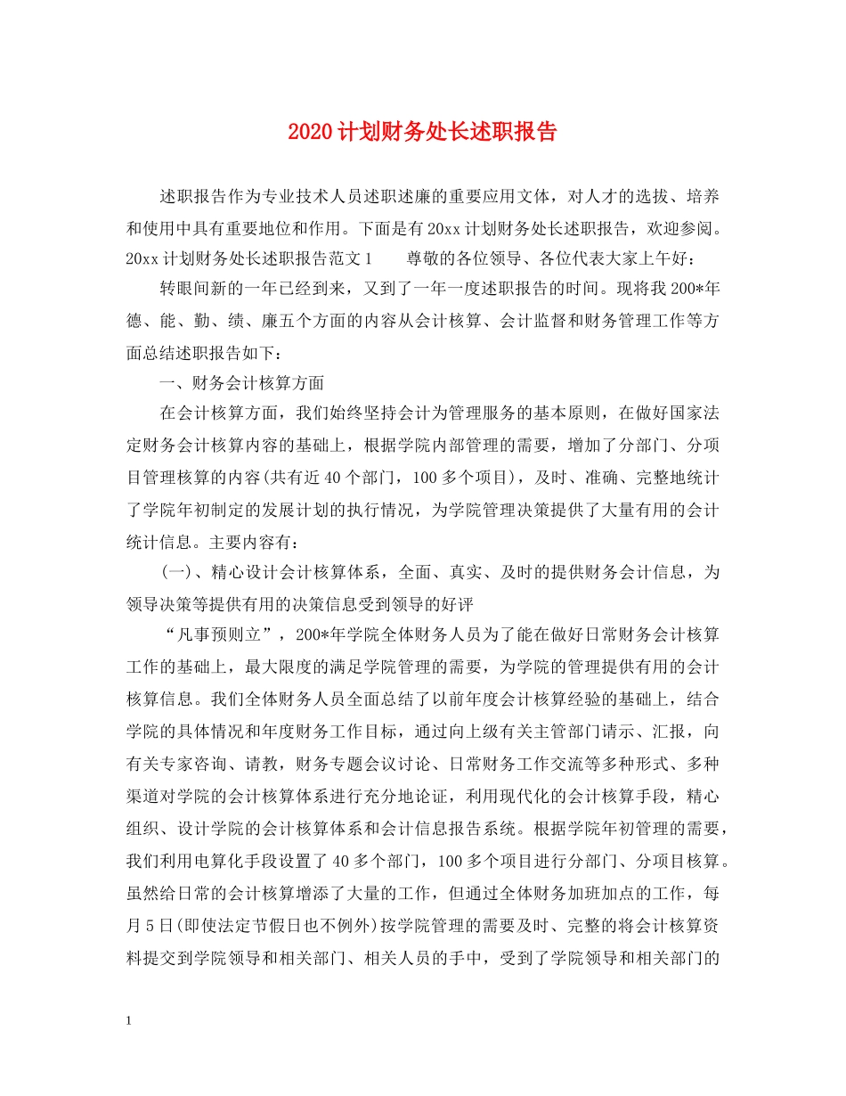 2024计划财务处长述职报告 _第1页