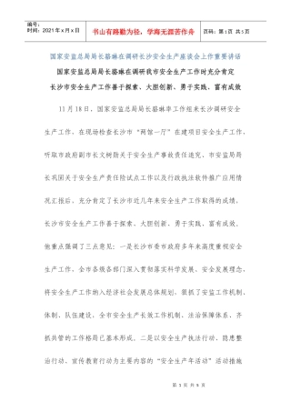 国家安监总局局长骆琳在调研长沙安全生产座谈会上作重要讲话