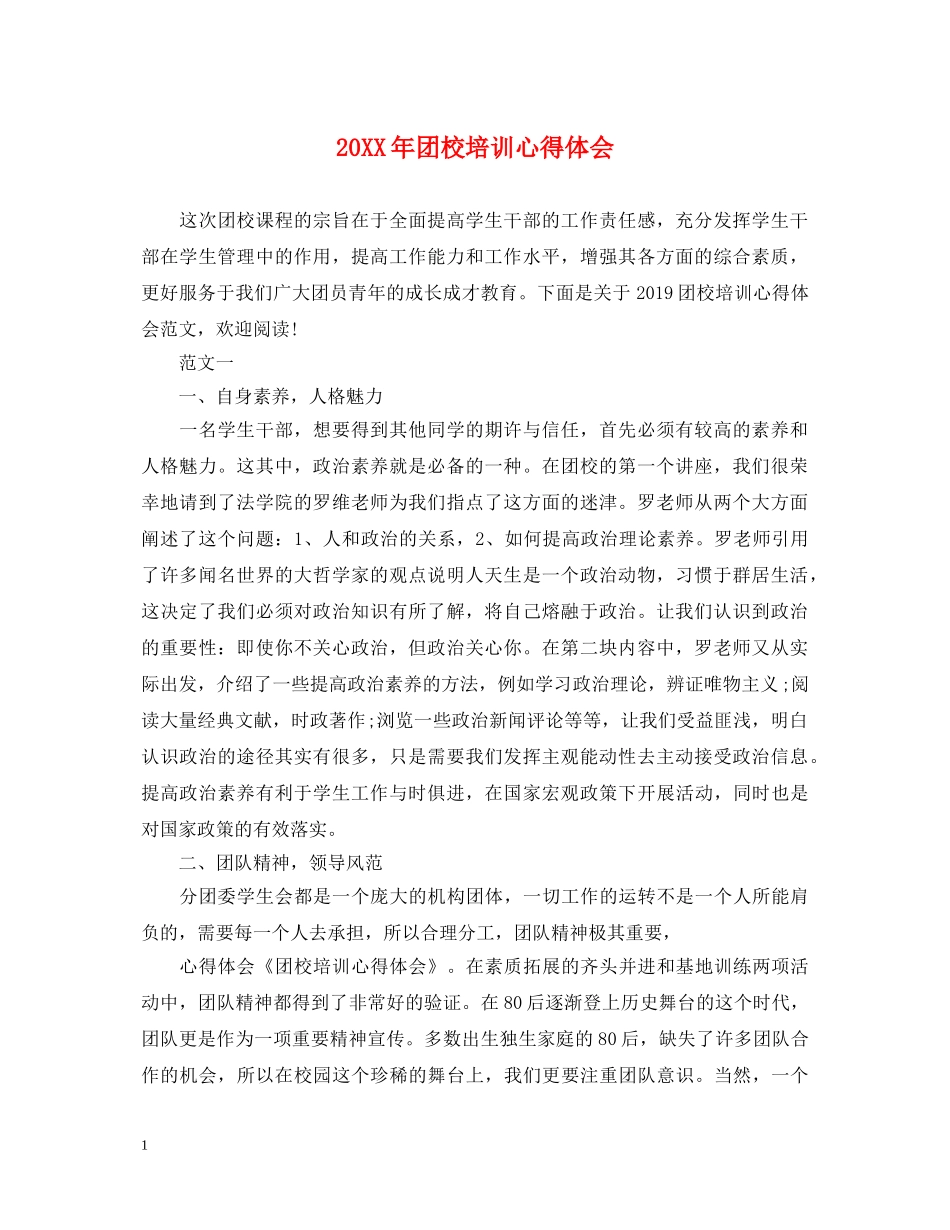 20XX年团校培训心得体会 _第1页