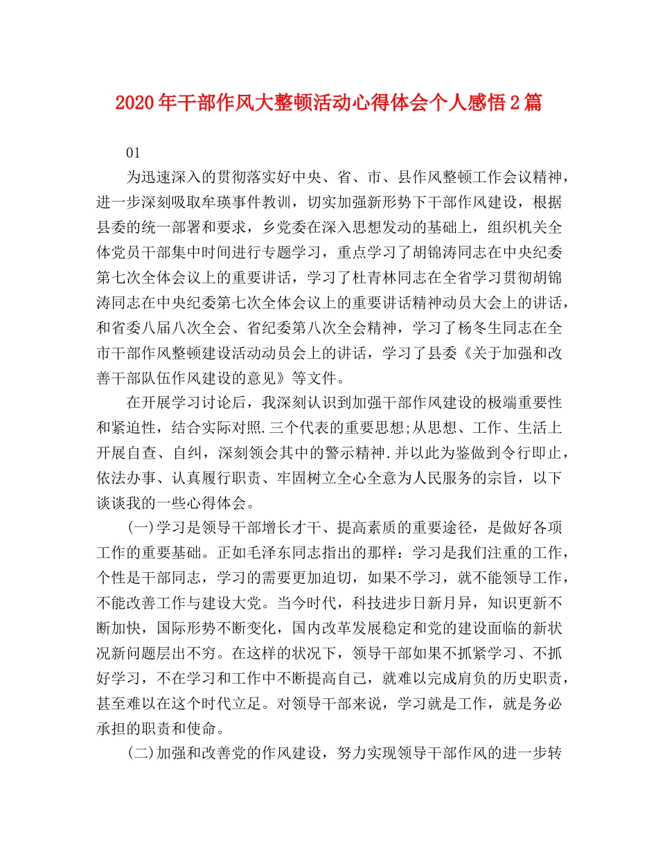 2024年干部作风大整顿活动心得体会个人感悟2篇 _第1页