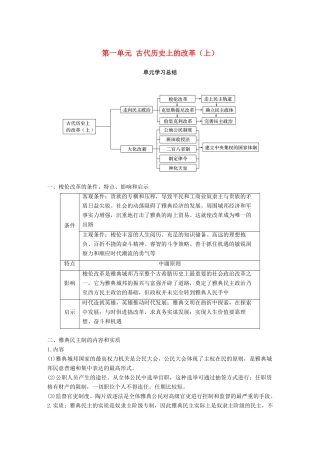 高中历史 第一单元 古代历史上的改革（上）单元学习总结学案 岳麓版选修1-岳麓版高二选修1历史学案