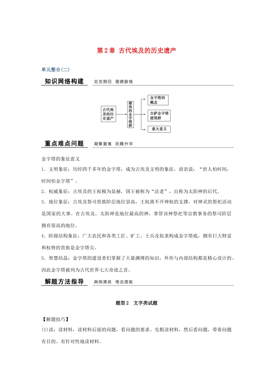 高中历史 第2章 古代埃及的历史遗产单元整合学案 新人教版选修6-新人教版高二选修6历史学案_第1页