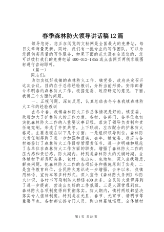 春季森林防火领导讲话发言稿篇