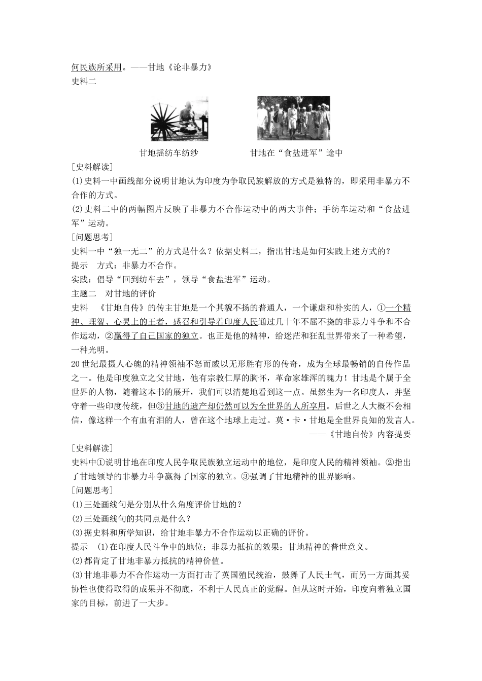 高中历史 专题四“亚洲觉醒”的先驱 第2课 圣雄甘地学案 人民版选修4-人民版高二选修4历史学案_第3页