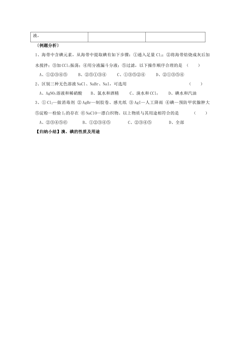 江苏溧阳市高一化学上学期 17溴碘的提取学案 苏教版_第2页