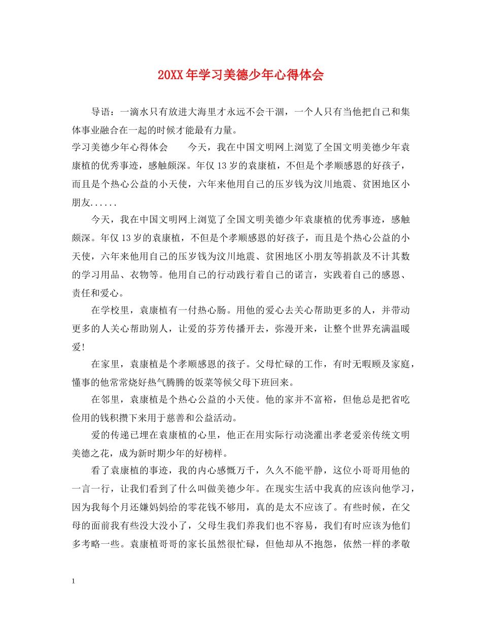 20XX年学习美德少年心得体会 _第1页