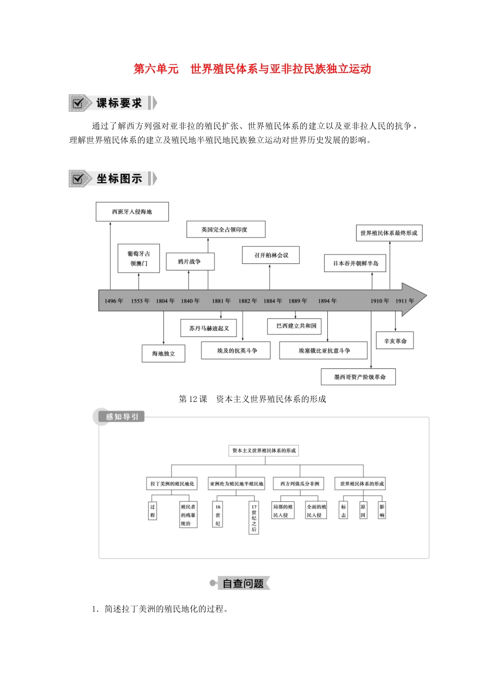 高中历史 第六单元 世界殖民体系与亚非拉民族独立运动 第12课 资本主义世界殖民体系的形成学案（含解析）新人教版必修《中外历史纲要（下）》-新人教版高一必修历史学案_第1页