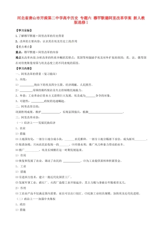 河北省唐山市开滦第二中学高中历史 专题六 穆罕默德阿里改革学案 新人教版选修1