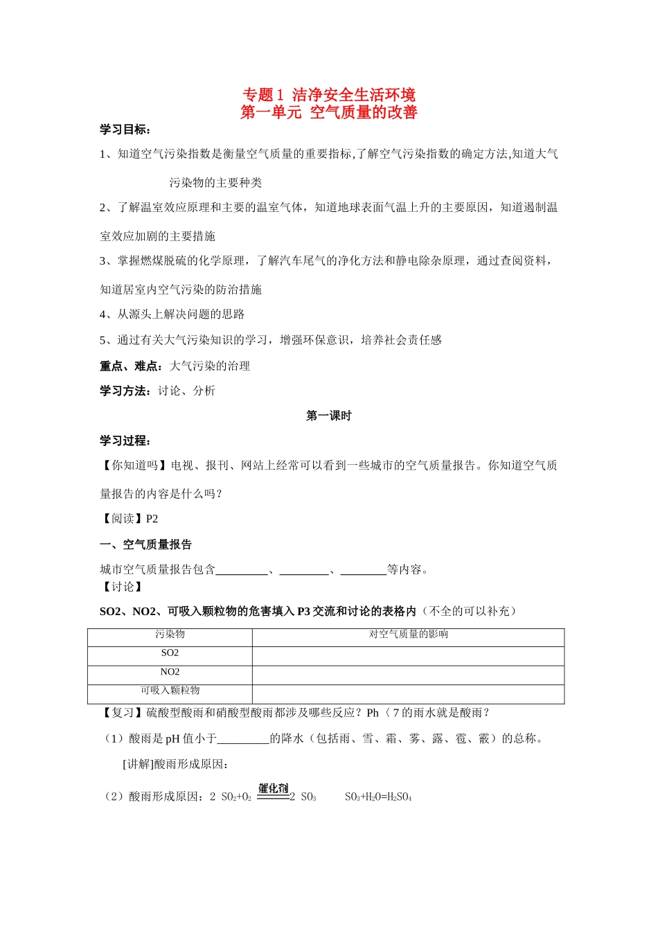 高中化学《空气质量的改善》学案4 苏教版选修1_第1页