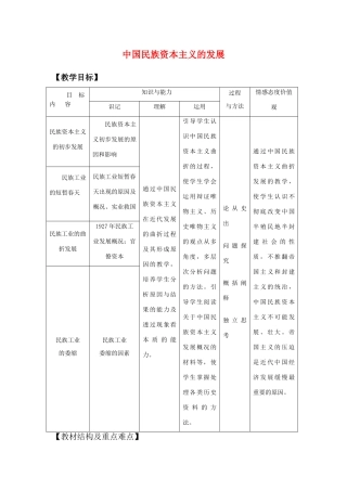 高中历史：中国民族资本主义的曲折发展 导学案 新人教版必修2