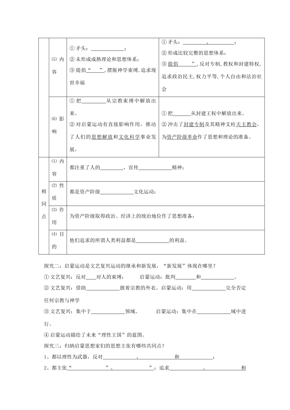 四川省富顺县第三中学高中历史 6.4西方人文主义的成熟启蒙运动—专制下的启蒙学案 人民版必修3_第3页