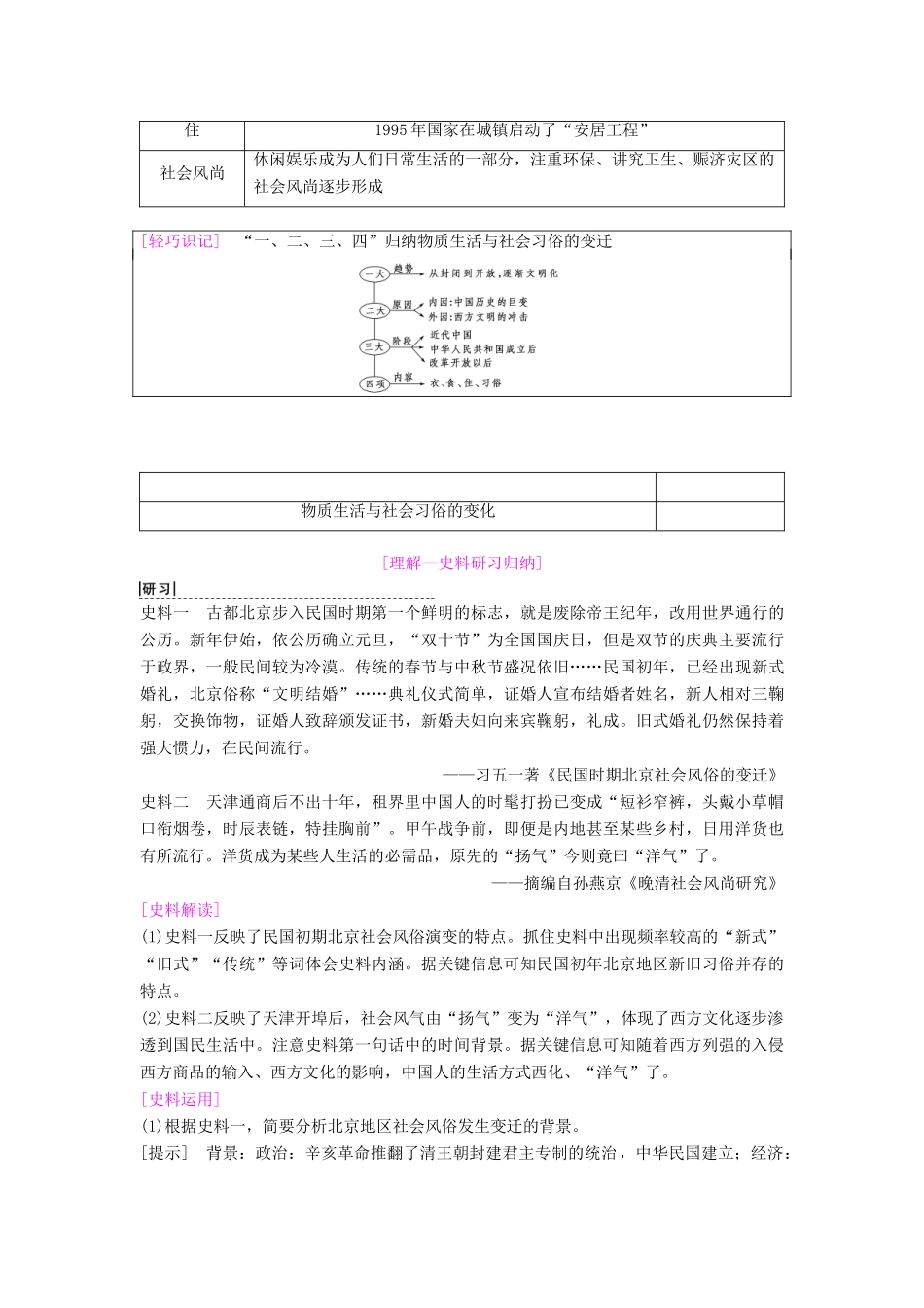 海南省高考历史一轮总复习 模块二 经济成长历程 第8单元 近现代中国的经济发展 第20讲 中国近现代社会生活的变迁学案-人教版高三全册历史学案_第2页