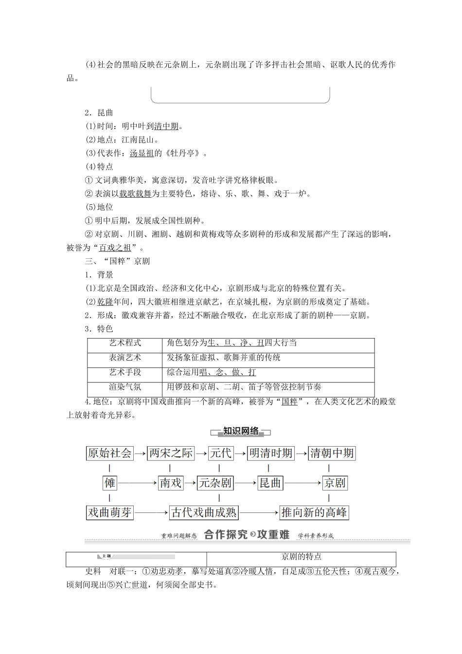 高中历史 第2单元 中国古代文艺长廊 第10课 梨园春秋学案 岳麓版必修3-岳麓版高二必修3历史学案_第2页