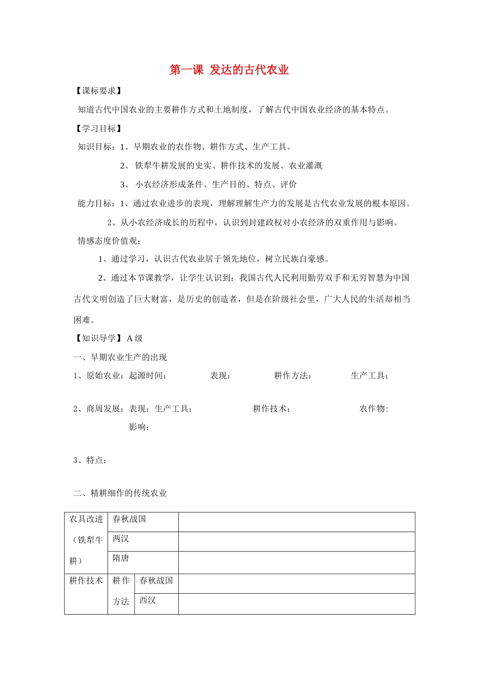 高中历史《发达的古代农业》学案3 新人教版必修2_第1页