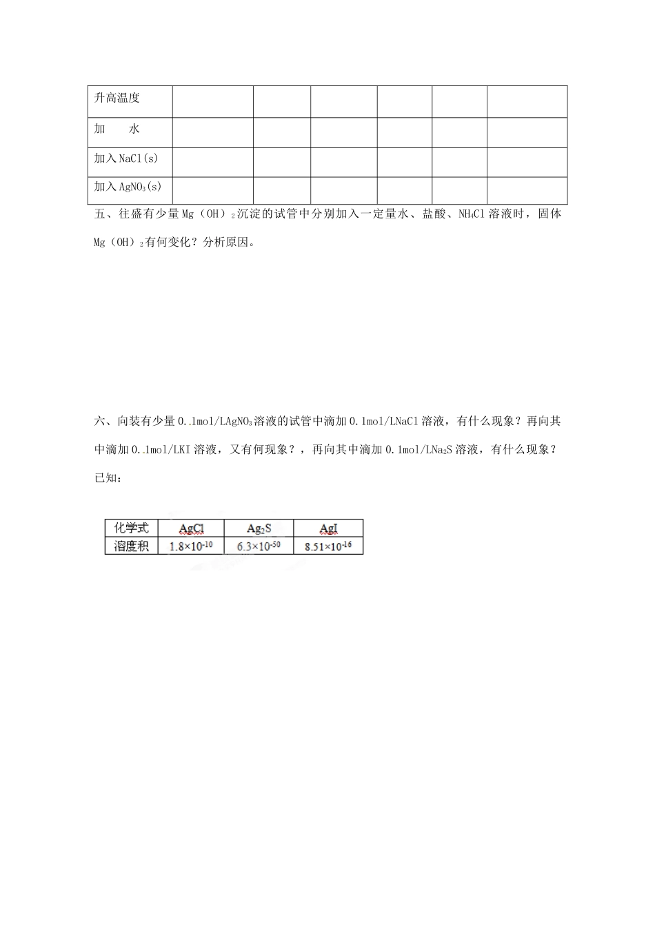 河北邯郸市第四中学高中化学《3.4难溶电解质的沉淀溶解平衡》学案 新人教版选修4_第3页