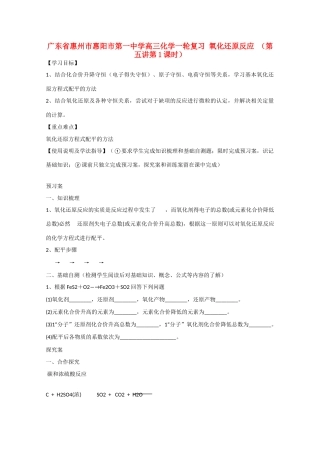 广东省惠州市惠阳市第一中学高三化学一轮复习 氧化还原反应（第五讲第1课时）