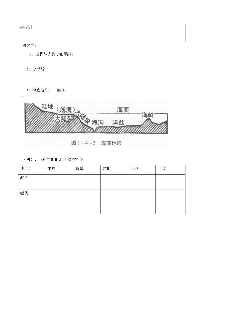 吉林省舒兰市第一中学高一地理 第一章 第一节 世界陆地和海洋导学案_第2页