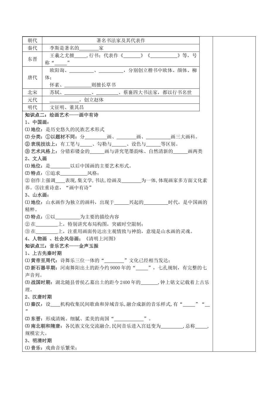 陕西省延长县中学高中历史 中国的古代艺术导学案 人民版必修3_第2页