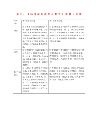 高中历史：《20世纪的战争与和平》学案选修3