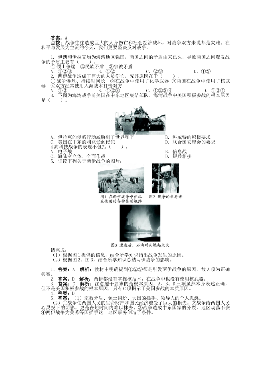 高中历史 专题五 烽火连绵的局部战争 三 高科技条件下的现代战争学案2 人民版选修3-人民版高二选修3历史学案_第3页