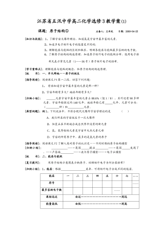 五汛中学高二选修3化学教学案（1）课题：原子结构①主备人：王洋先