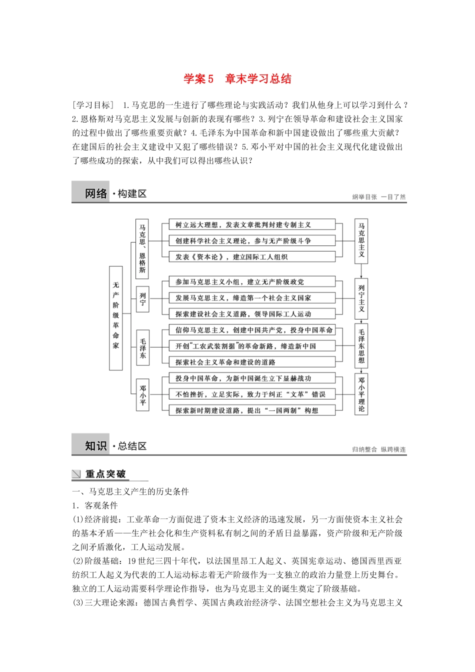 高中历史 第五章 章末学习总结学案 北师大版选修4-北师大版高二选修4历史学案_第1页