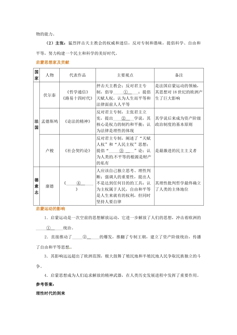 高中历史 第7课 启蒙运动学案 新人教版必修3-新人教版高二必修3历史学案_第2页
