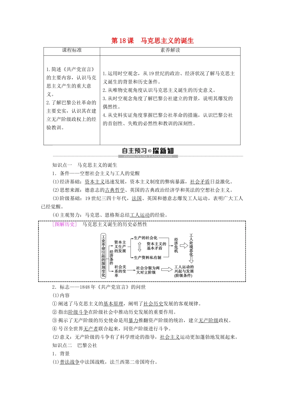 高中历史 第5单元 从科学社会主义理论到社会主义制度的建立 第18课 马克思主义的诞生学案 新人教版必修1-新人教版高一必修1历史学案_第1页
