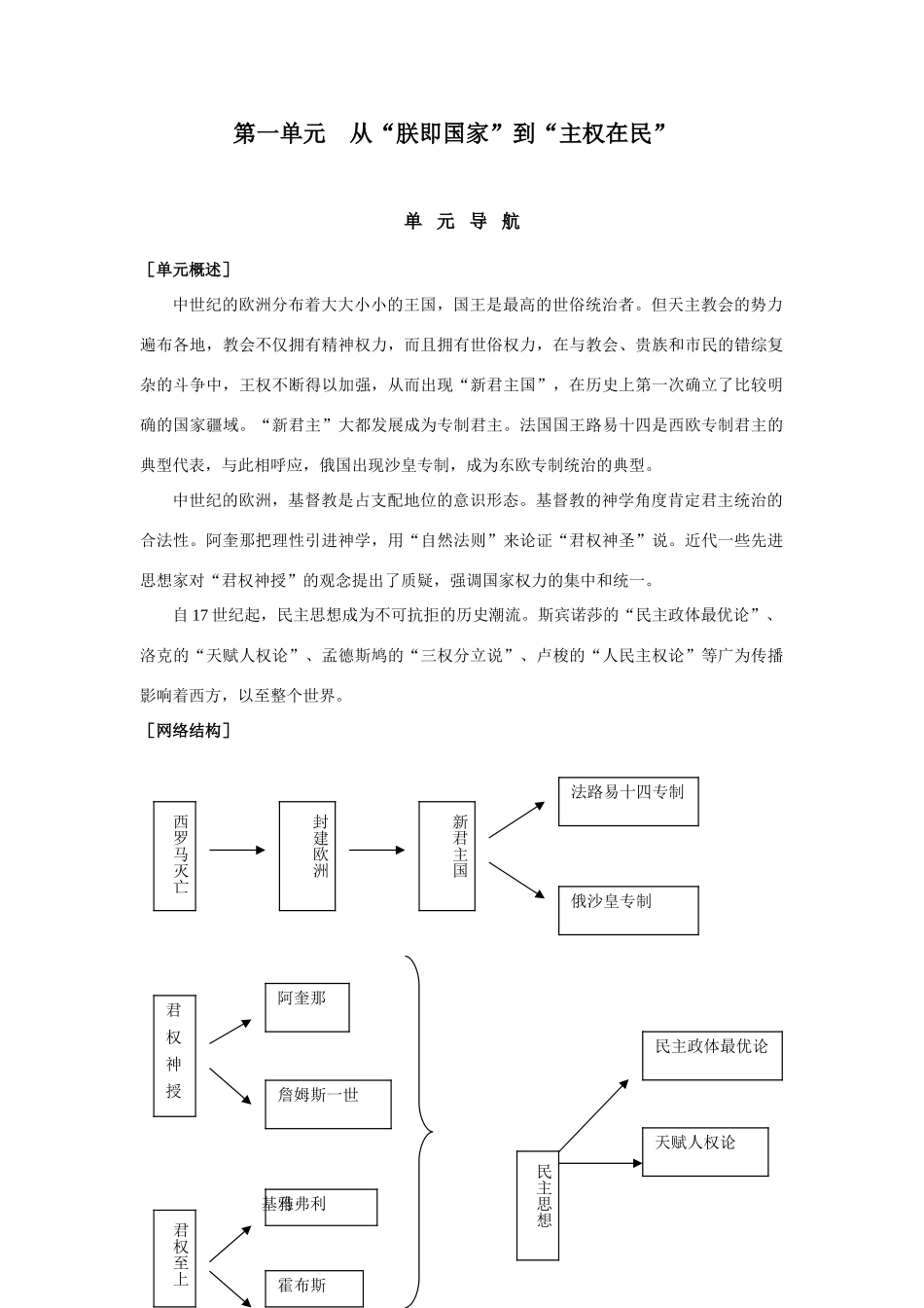 选修二第一单元从“朕即国家”到“主权在民”教案(岳麓版)_第1页