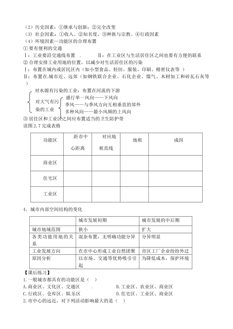河南省灵宝市第三高级中学高一地理《2.1 城市内部空间结构》导学案 新人教版_第2页