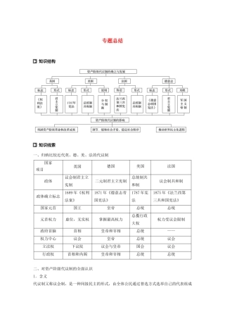 高中历史 专题七 近代西方民主政治的确立与发展专题总结学案（含解析）人民版必修1-人民版高一必修1历史学案