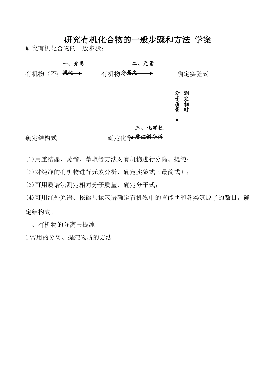 新人教选修5高中化学研究有机化合物的一般步骤和方法 学案_第1页