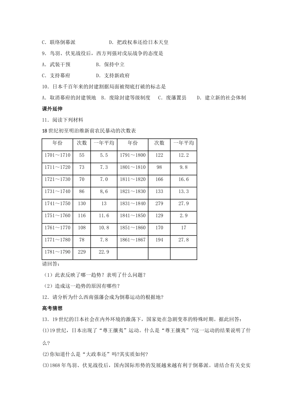 高中历史 第八单元 第2课日本明治维新练案（带解析）新人教版选修1_第2页