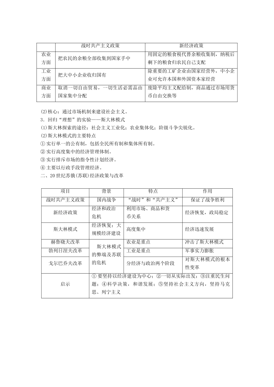 高中历史 专题七 苏联社会主义建设的经验与教训专题学习总结学案 人民版必修2-人民版高一必修2历史学案_第2页