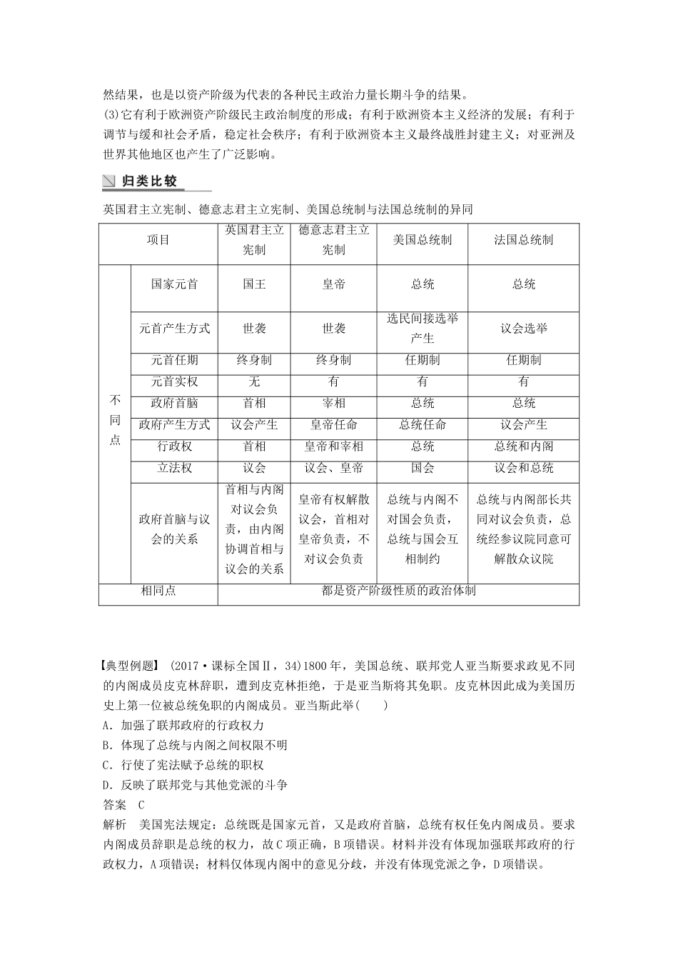 高中历史 专题七 近代西方民主政治的确立与发展专题学习总结学案 人民版必修1-人民版高一必修1历史学案_第3页