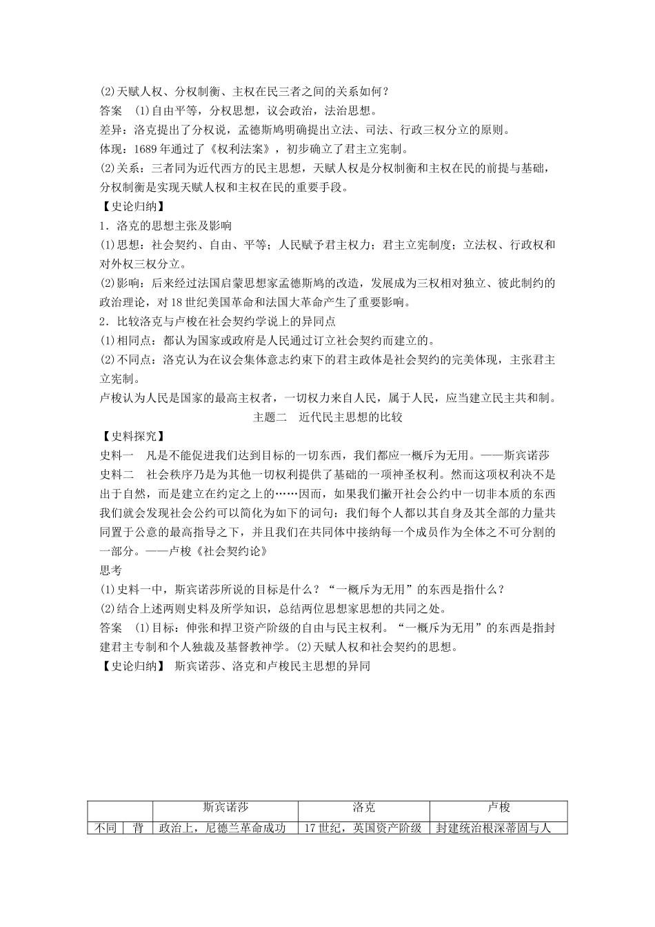 高中历史 第一单元 专制理论与民主思想的冲突 1-2 近代西方的民主思想学案 新人教版选修2-新人教版高二选修2历史学案_第3页