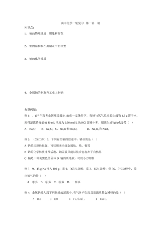 高中化学一轮复习   第一讲 钠学案