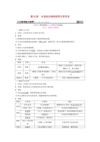 海南省高考历史一轮总复习 模块三 文化成长历程 第14单元 近代以来中外科技与文艺的发展历程 第32讲 19世纪以来的世界文学艺术学案-人教版高三全册历史学案