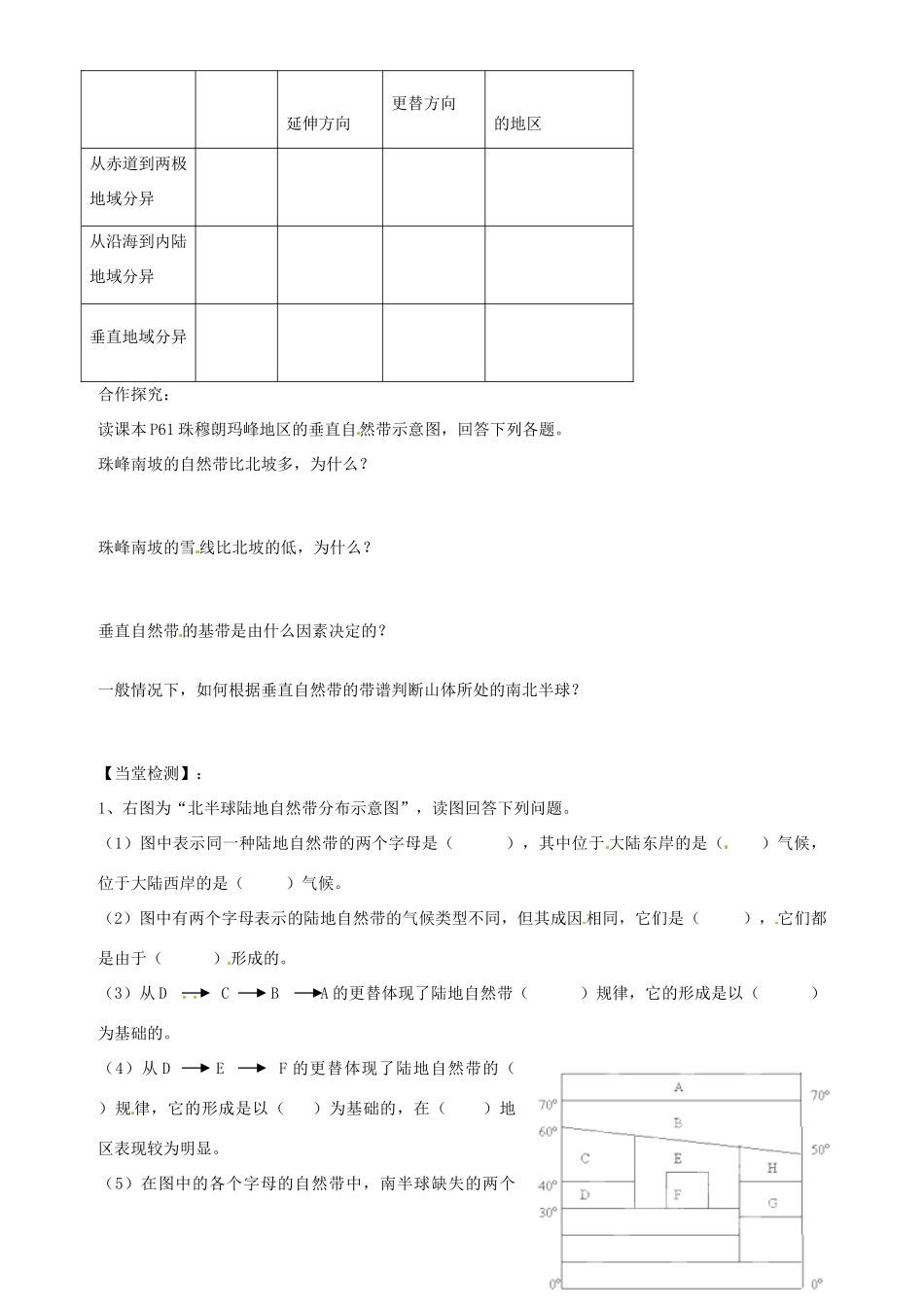 江苏省海头高级中学高中地理 3.1地理环境的差异性导学案 鲁科版必修1_第2页