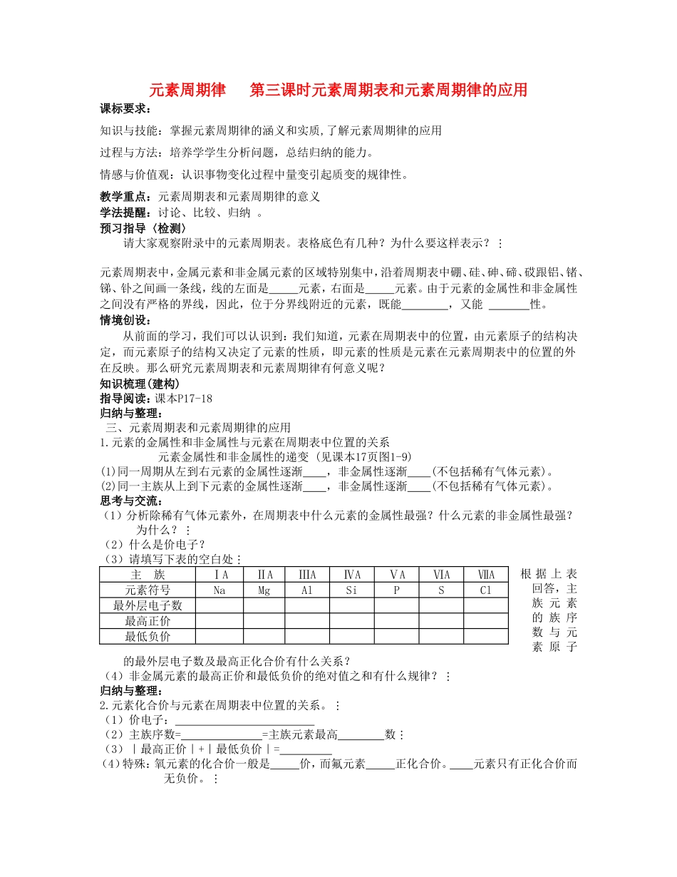 高中化学《元素周期律》学案6 新人教版必修2_第1页
