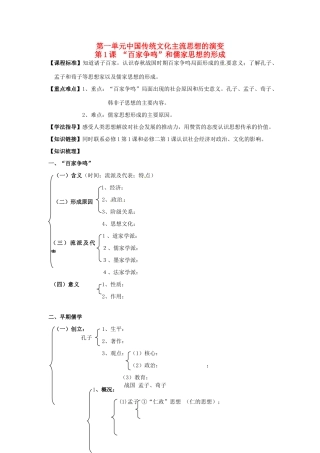 江苏省淮安中学II部高二历史 第1课“百家争鸣”和儒家思想的形成教学案