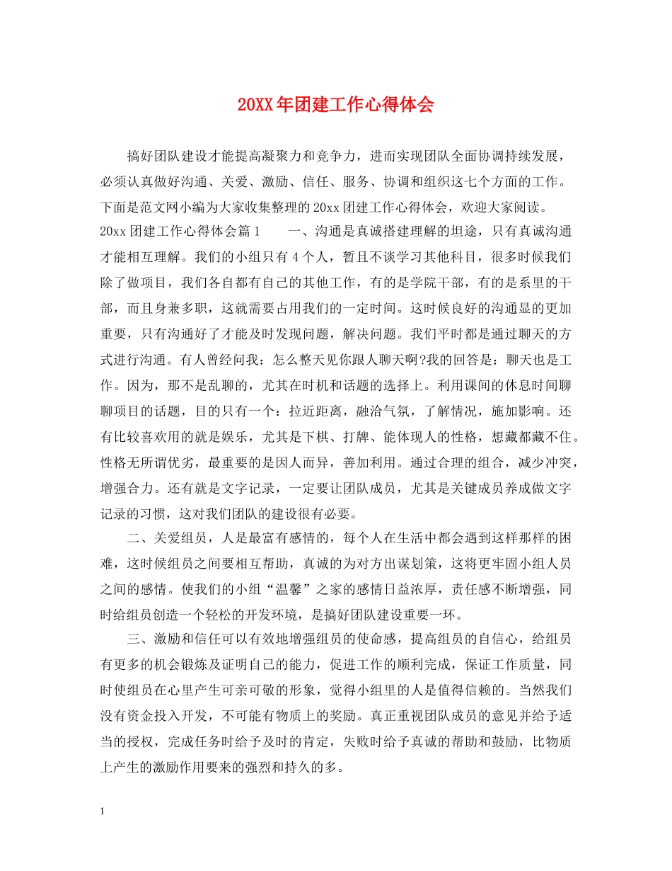 20XX年团建工作心得体会 _第1页