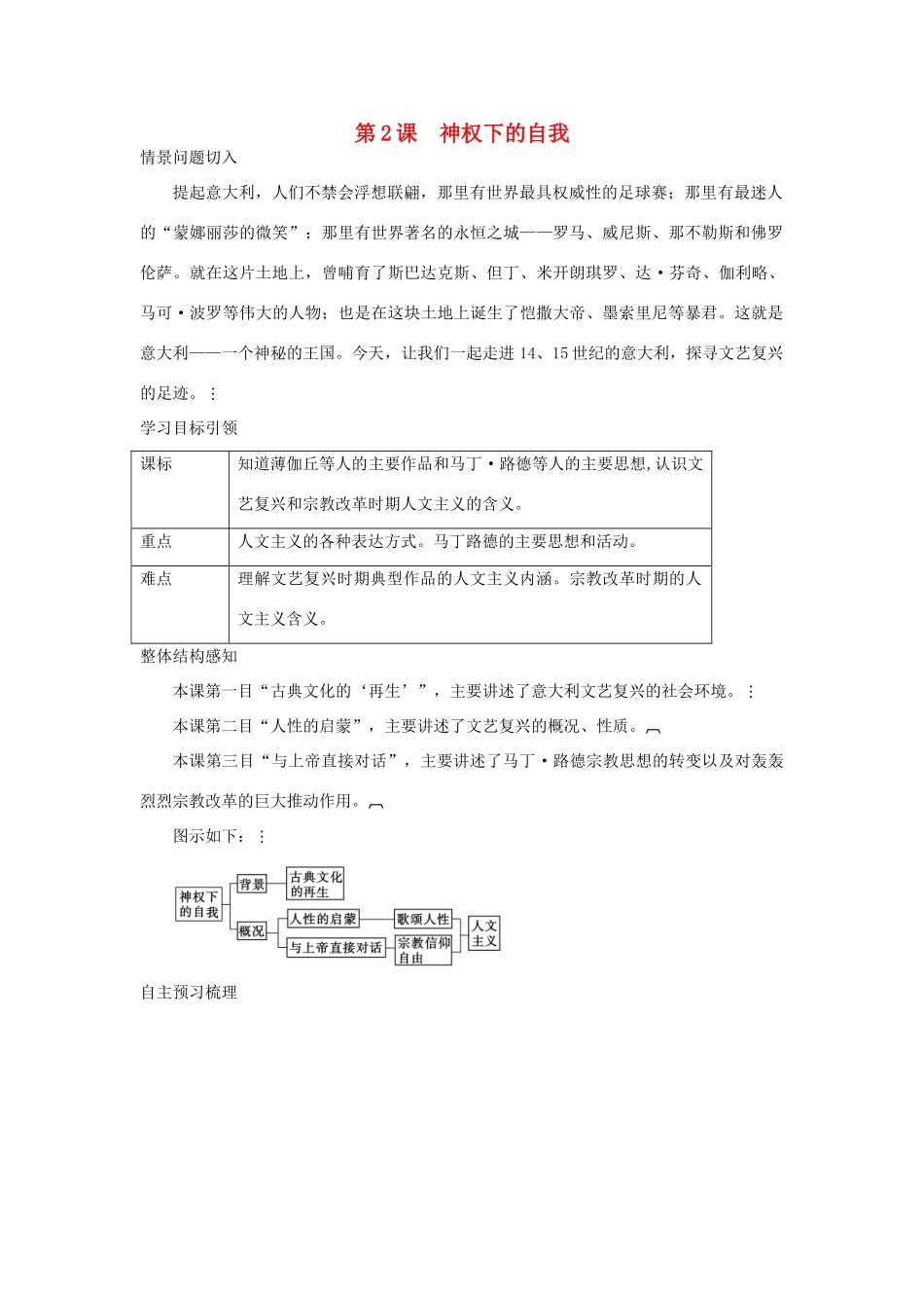 高中历史 专题6 第2课 神权下的自我导学案 人民版必修3_第1页