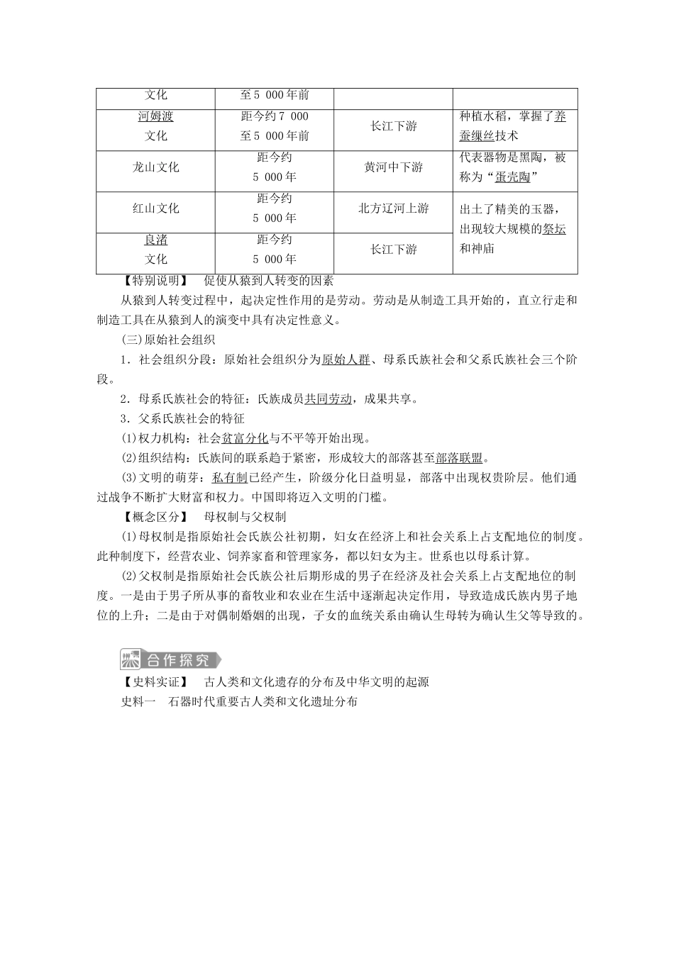 高中历史 第一单元 从中华文明起源到秦汉统一多民族封建国家的建立与巩固 第1课 中华文明的起源与早期国家学案 新人教版必修《中外历史纲要（上）》-新人教版高一必修历史学案_第2页