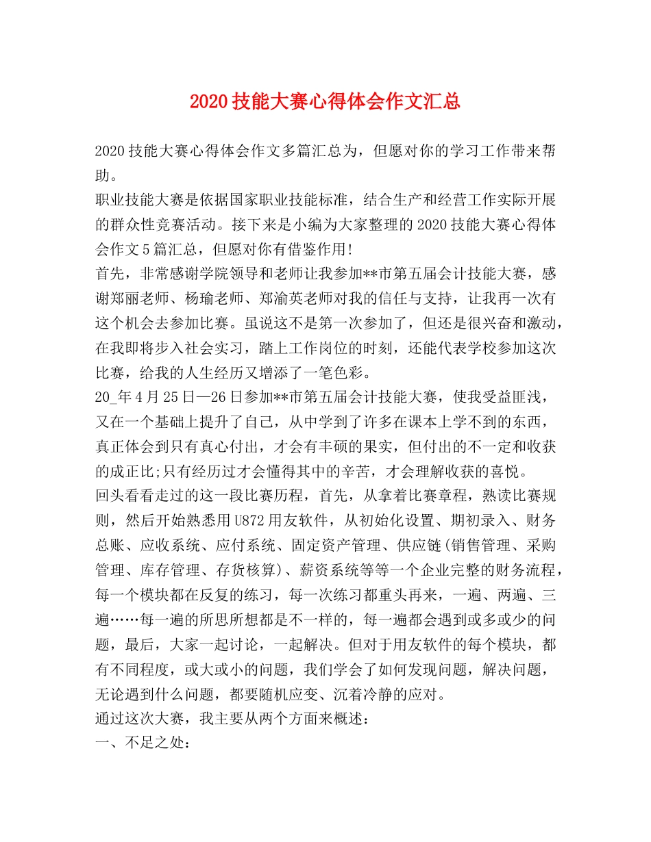 2024技能大赛心得体会作文汇总 _第1页