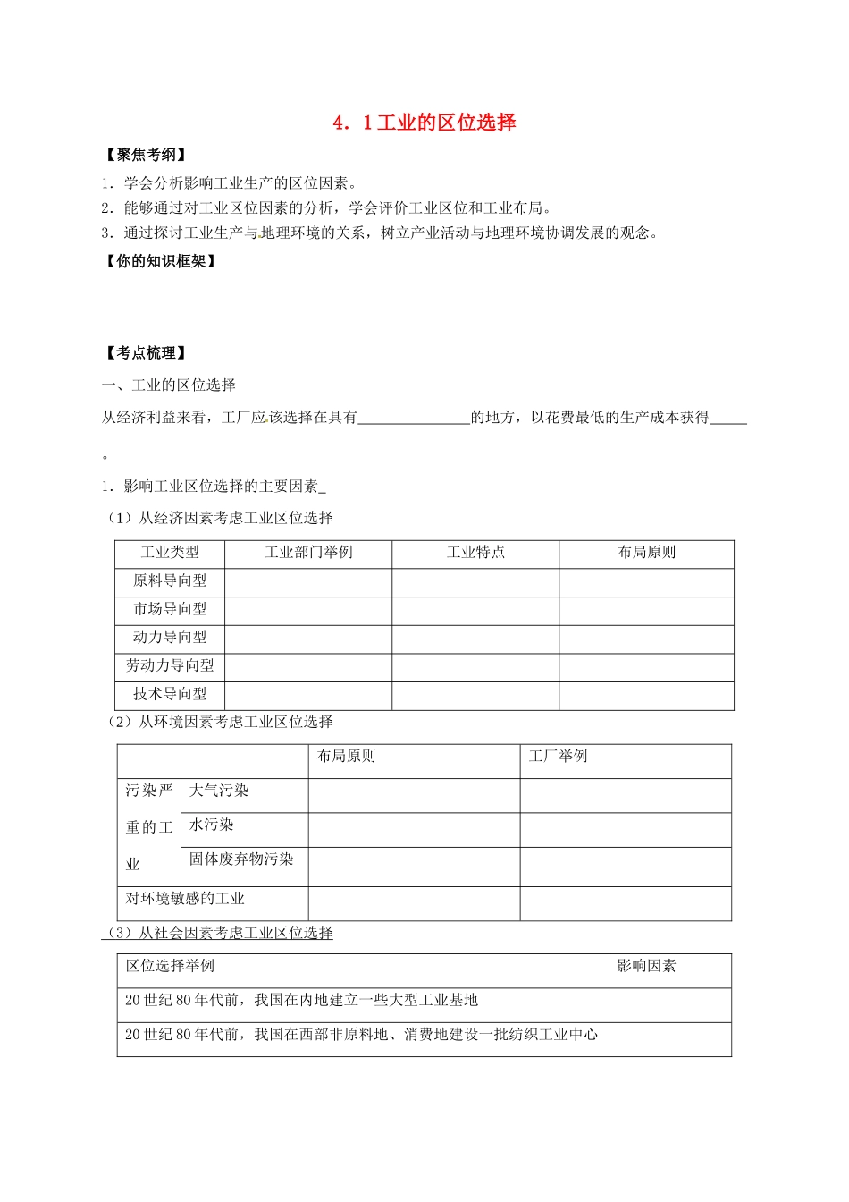 江苏省常州市高考地理一轮复习 工业区位因素学案-人教版高三全册地理学案_第1页
