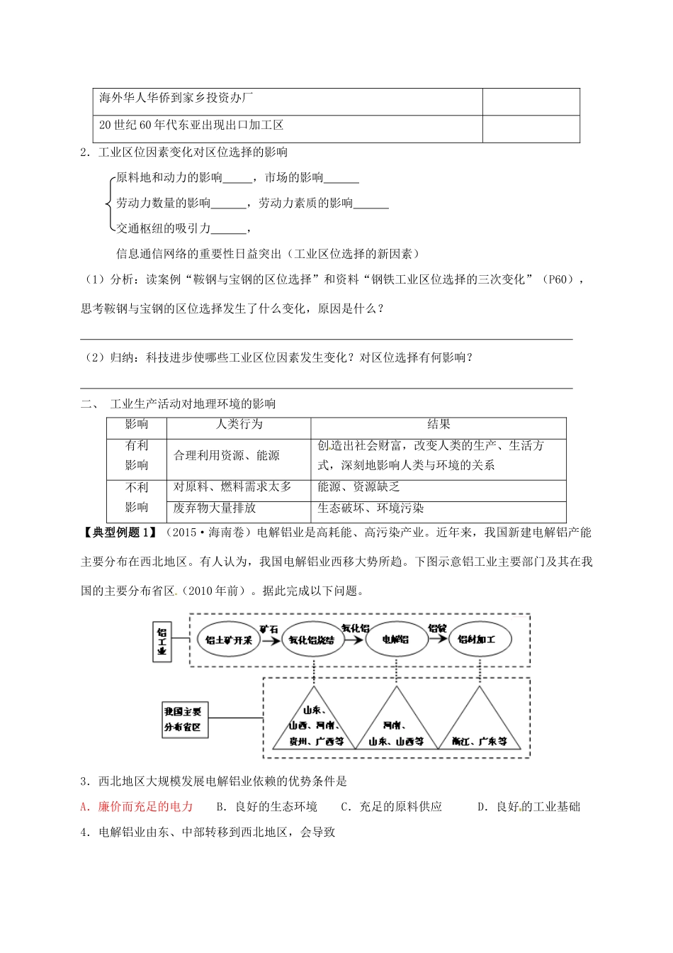 江苏省常州市高考地理一轮复习 工业区位因素学案-人教版高三全册地理学案_第2页
